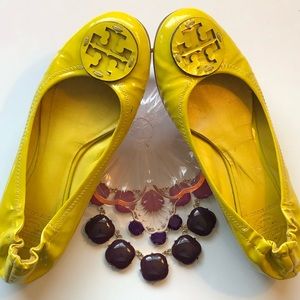 Yellow Patent Leather Tory Burch Reva Flats